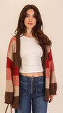 Fuzzy Color Block Open-front Cardigan