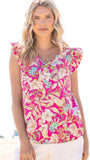 Ruffle Sleeve V Neck Top