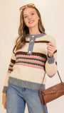 Retro Stripe Button-up Knit Sweater