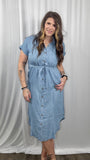 Shambray Belted Midi Dress