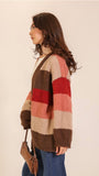 Fuzzy Color Block Open-front Cardigan