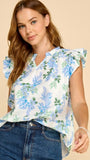 Floral W/ruffle Sleeve Top