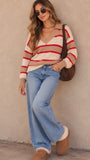 Striped Collared V-neck Sweater