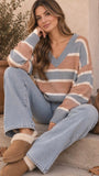 Striped Collared V-neck Sweater