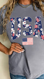 Gray Floral Usa Top
