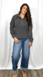 Washed Long Sleeve Henley Top