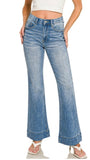 Tummy Control Elastic Waist Flare Denim Pants