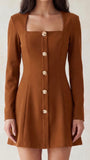 Square Gold Buttoned A-line Dress